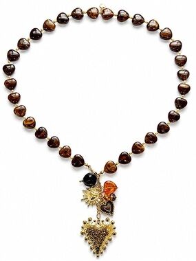 Mayamar Resin Heart Bead Charm Necklace NWOT